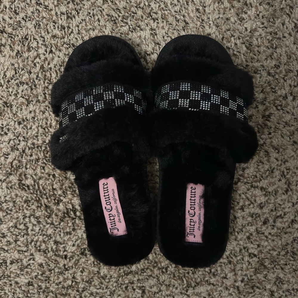 Juicy Couture Black Fur Slides